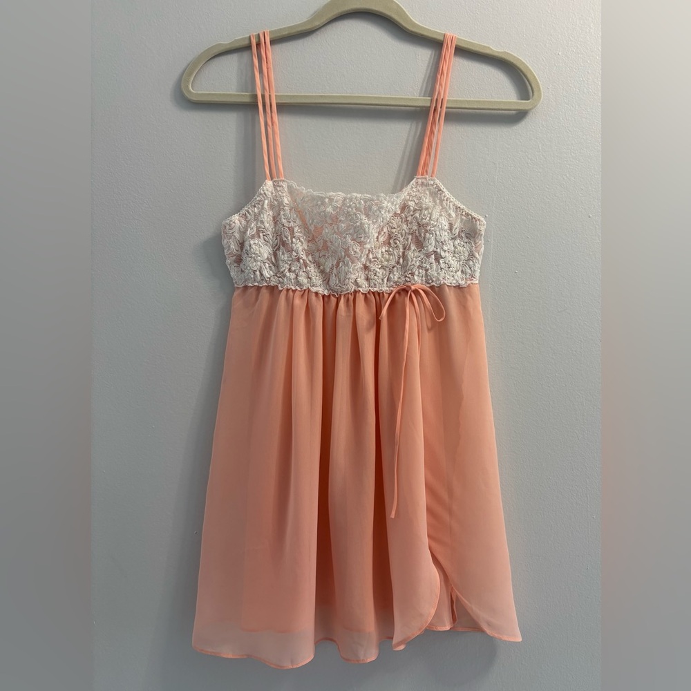 Blossom Intimates Peach Babydoll Chemise - Lace & Pearl Embellished Size S